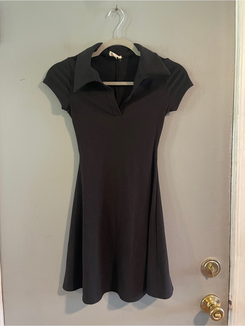 See You Monday Black Polo-Collar Short Sleeve Mini Dress Size XS